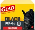 Black Garbage Bags - Regular 74 Litres - Value Pack, 100 Trash Bags, Made in Canada of Global Components