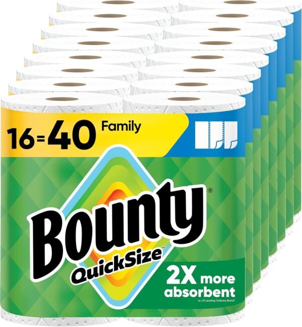 Bounty Paper Towels Quick Size, 16 Family Rolls = 40 Regular Rolls
